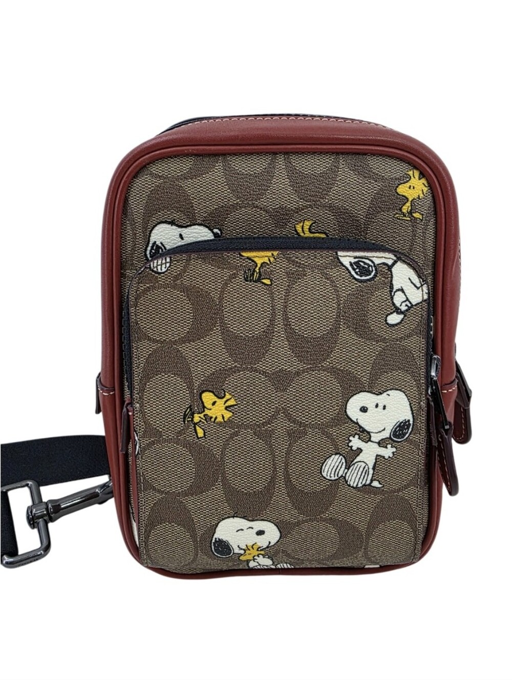 Coach X Peanuts Track Pack Signature Canvas with Snoopy Woodstock Crossbody Bag